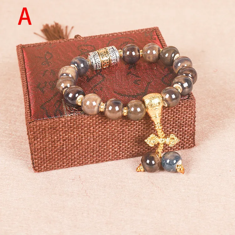 Men's coloured glaze Yonghe blessing bracelet with gradient ceramic chain in one of six colour options.
