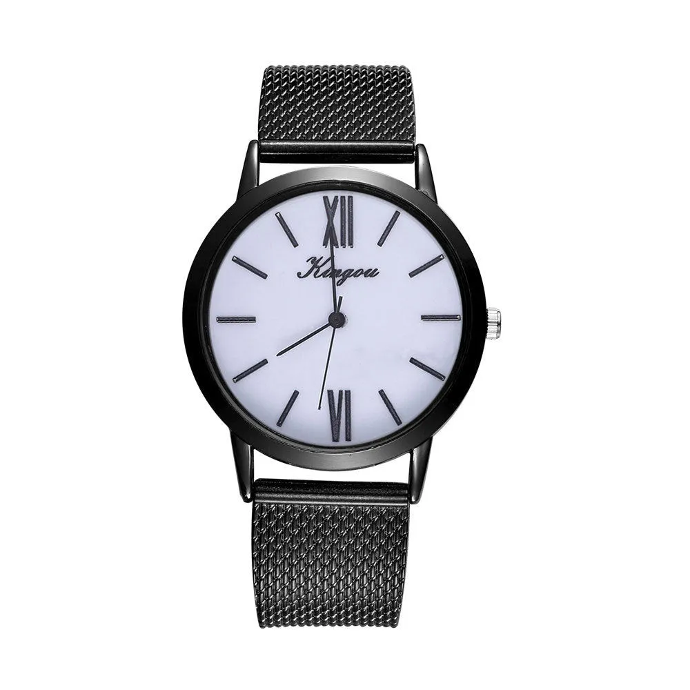 Ladies casual quartz watch with 40mm round dial, plastic strap, and alloy case on white background