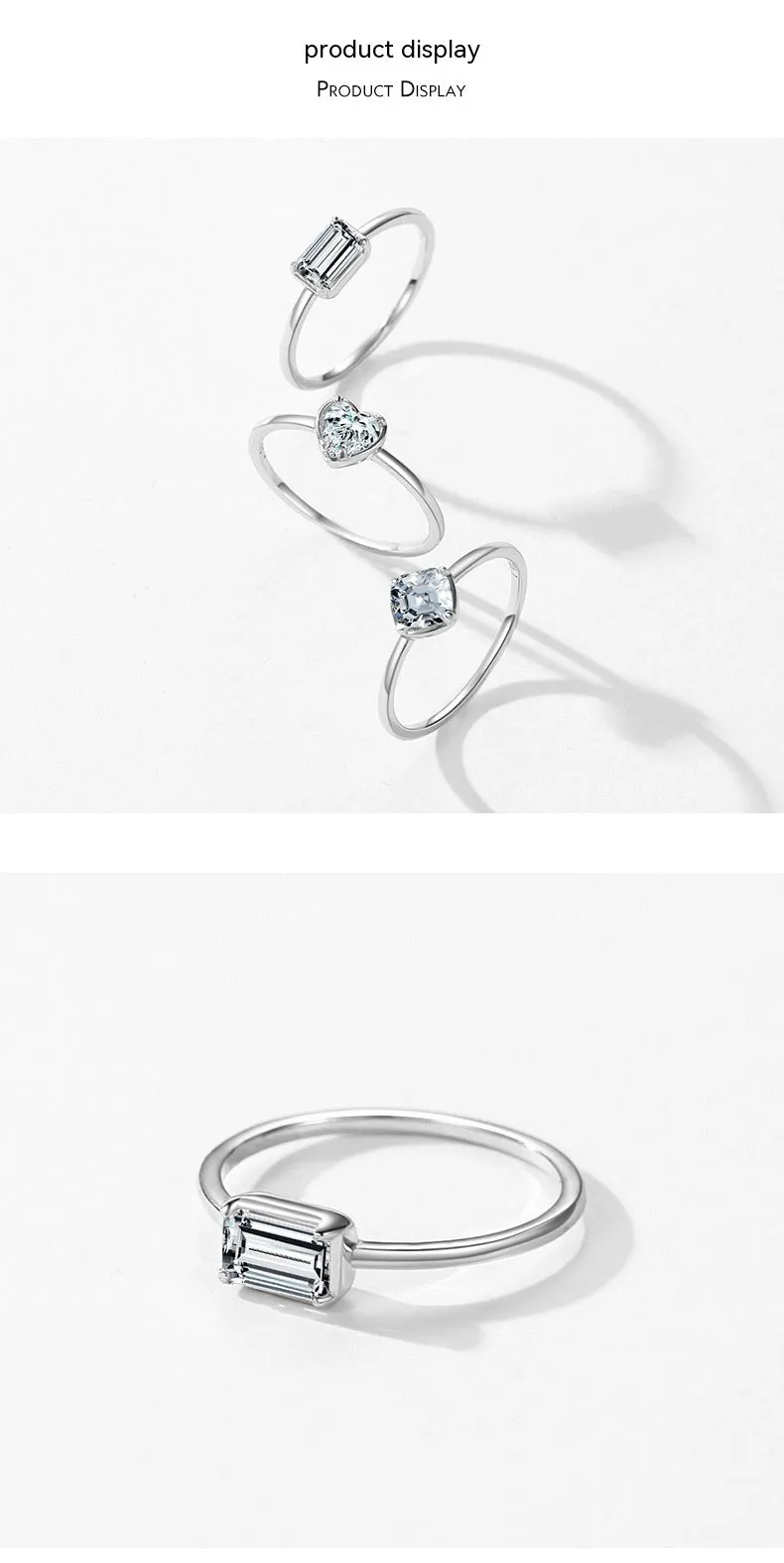 S925 sterling silver heart-shaped engagement ring with clear zircon inlay, US size 7, silver finish