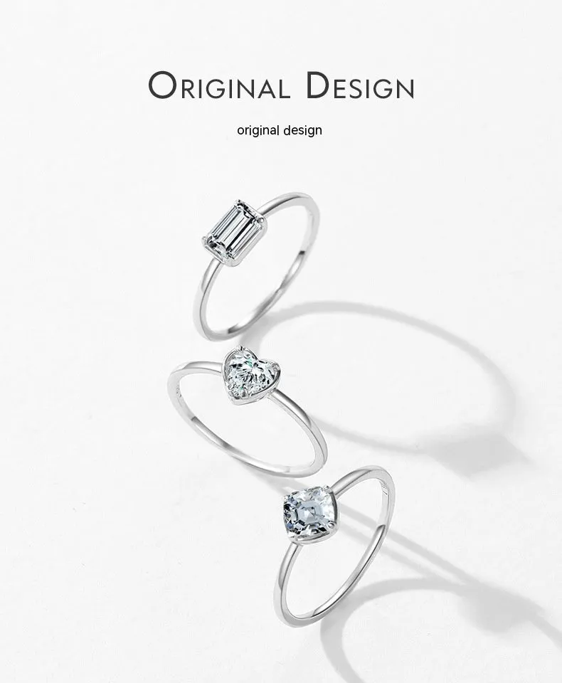 S925 sterling silver heart-shaped engagement ring with clear zircon inlay, US size 7, silver finish