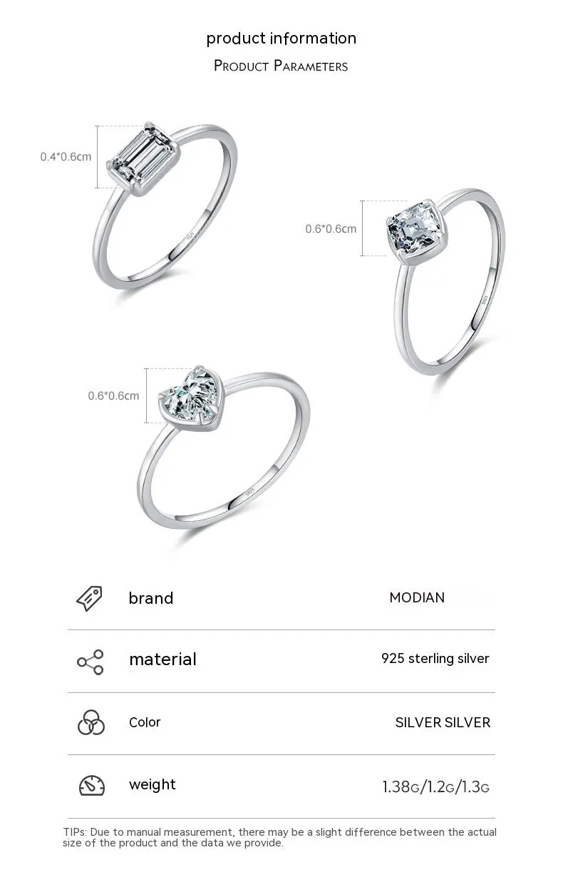 S925 sterling silver heart-shaped engagement ring with clear zircon inlay, US size 7, silver finish