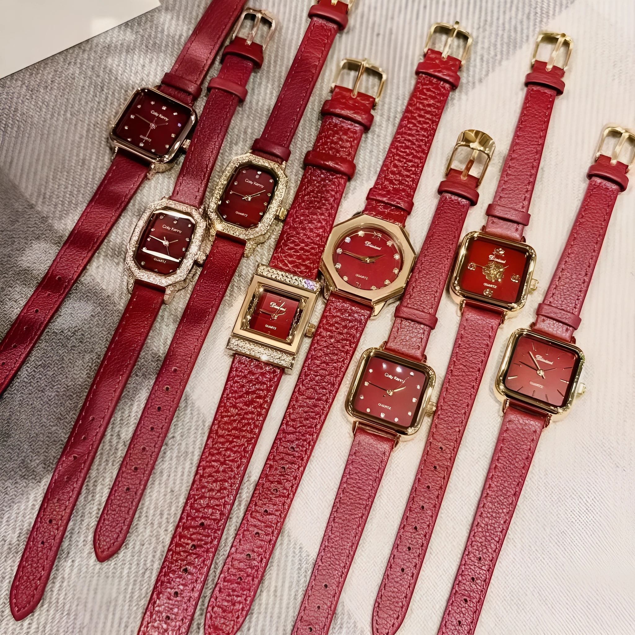 Alloy Chinese style women's wristwatch with 8mm thick case, showing choice of dial designs like octagonal or diamond.