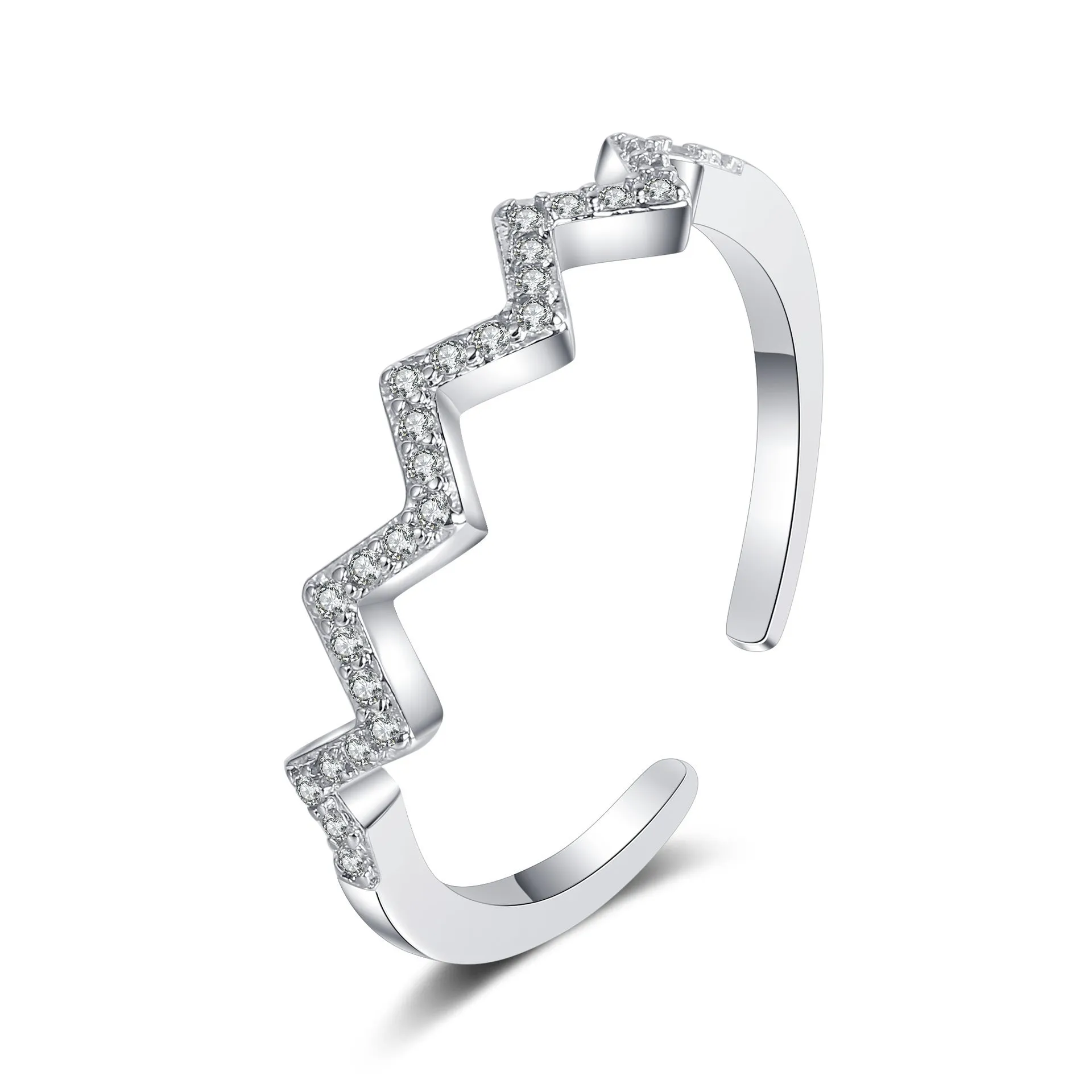 ECG Wave V-shaped zircon ring in gold colour on white background