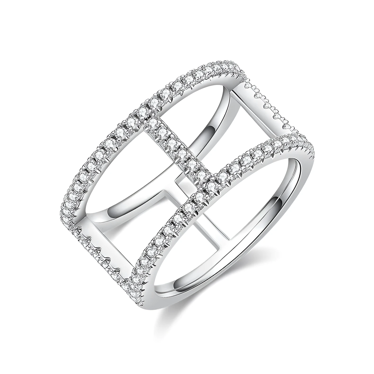 Light chain trendy moissanite ring in platinum-plated S925 silver with GRA certificate