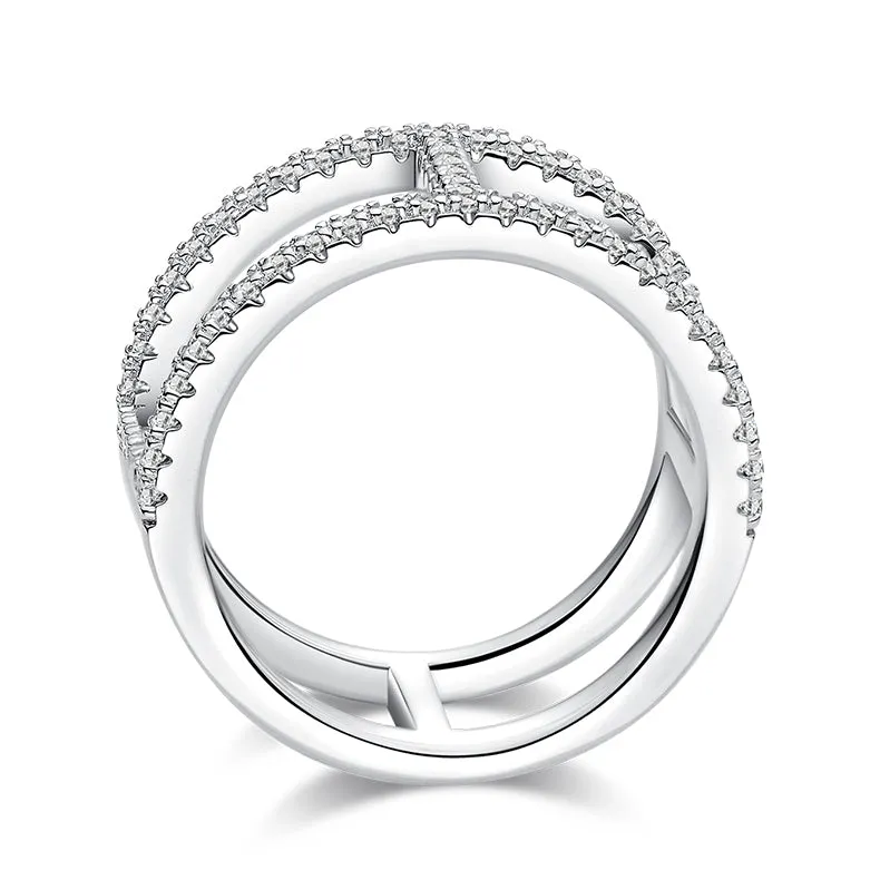 Light chain trendy moissanite ring in platinum-plated S925 silver with GRA certificate