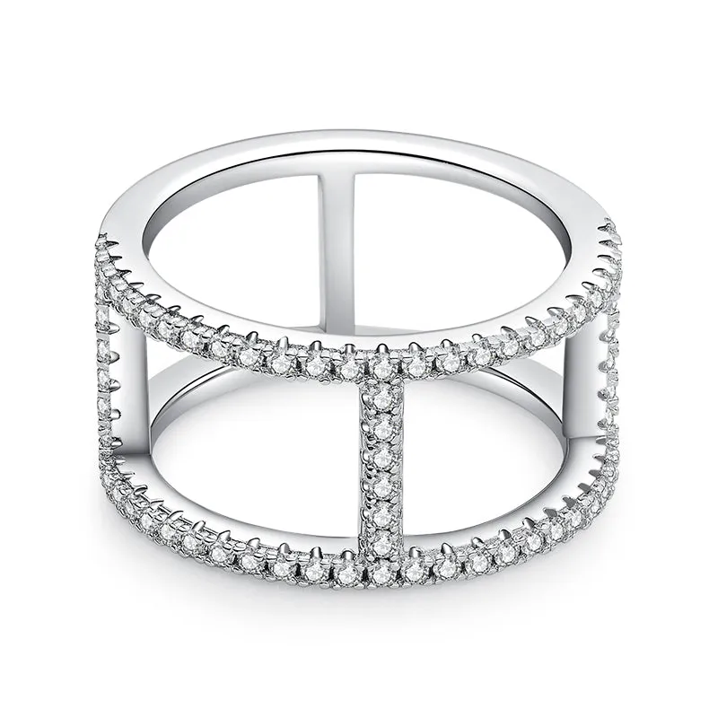 Light chain trendy moissanite ring in platinum-plated S925 silver with GRA certificate