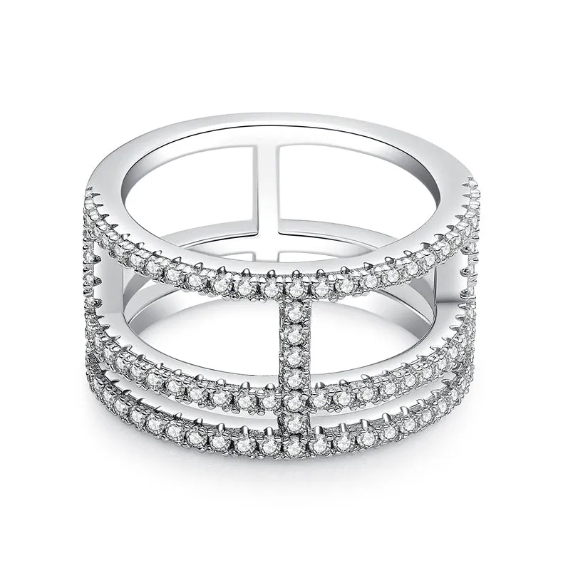 Moissanite wedding ring S925 silver platinum-plated with diamond pen test