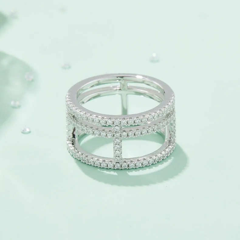Moissanite wedding ring S925 silver platinum-plated with diamond pen test