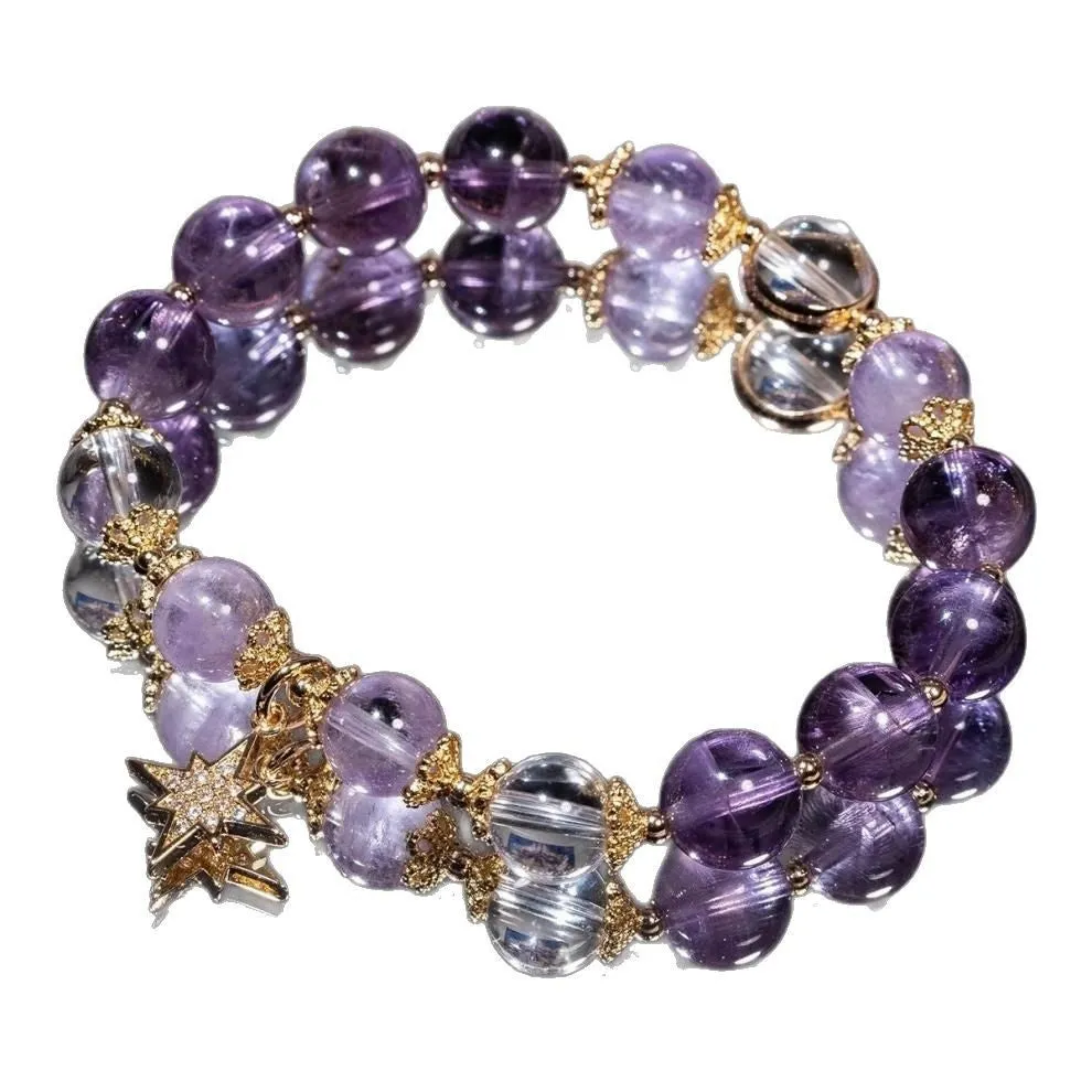 Eight awn star purple artificial crystal bracelet with animal zodiac design in gift box presentation
