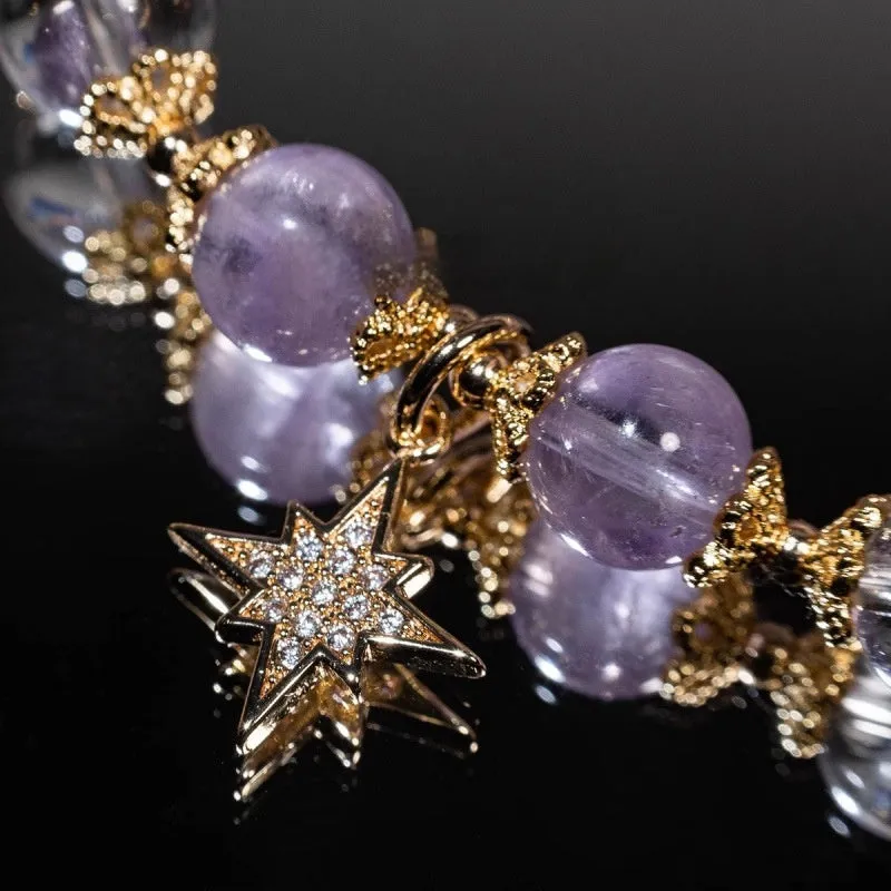Eight awn star purple artificial crystal bracelet with animal zodiac design in gift box presentation
