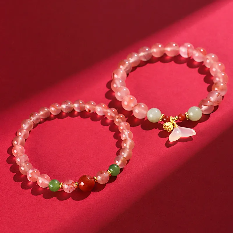 Ice floating south red white agate fishtail bracelet with manual processing and traditional weaving