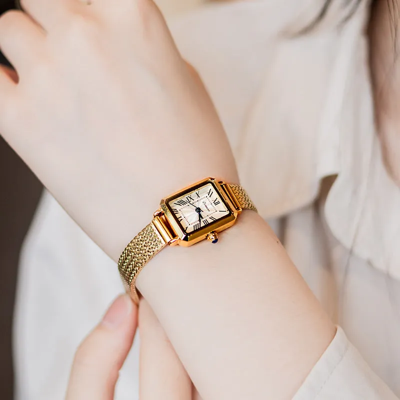 Rectangular Milan mesh strap women's watch in silver with steel band and 30m water resistance