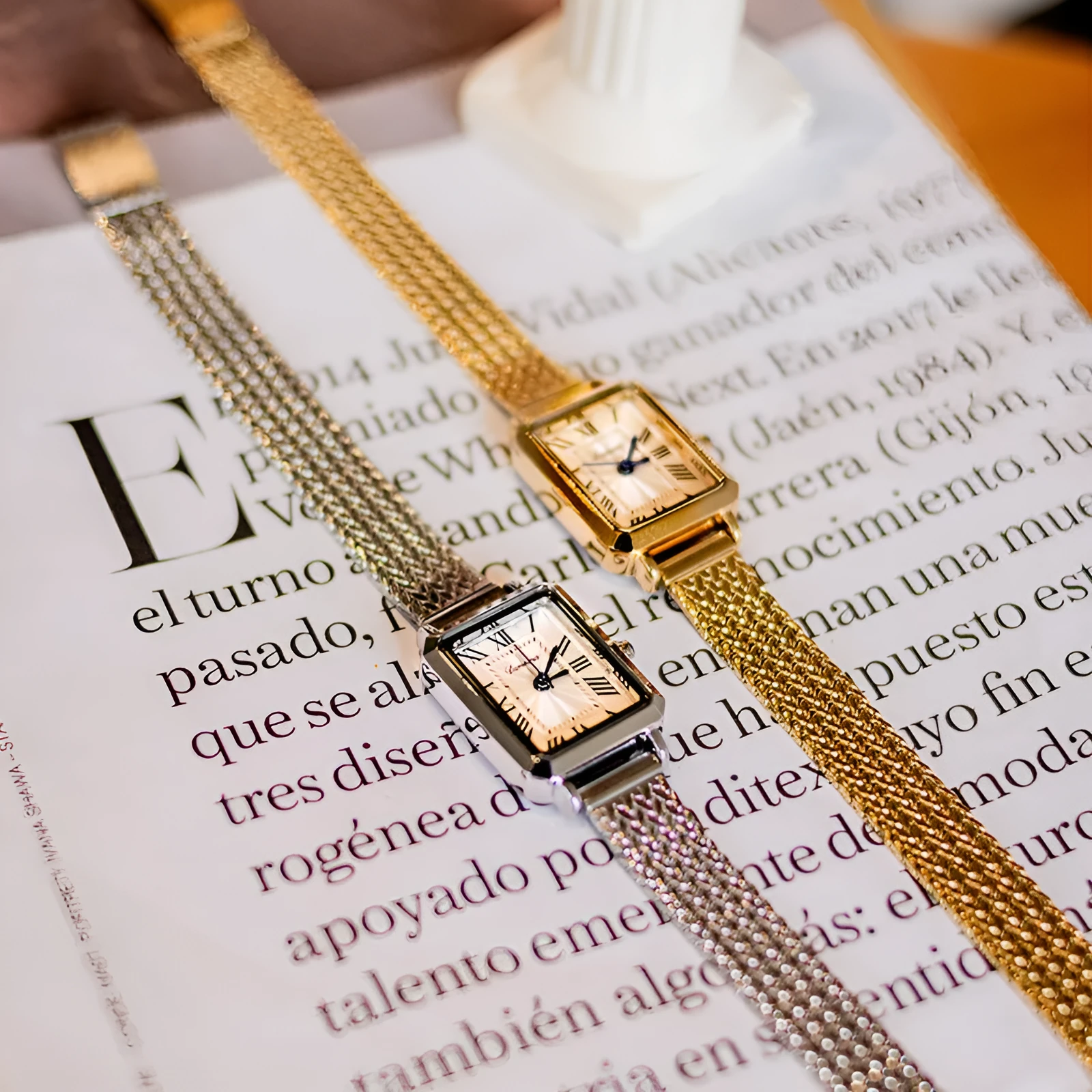 Rectangular Milan mesh strap women's watch in silver with steel band and 30m water resistance