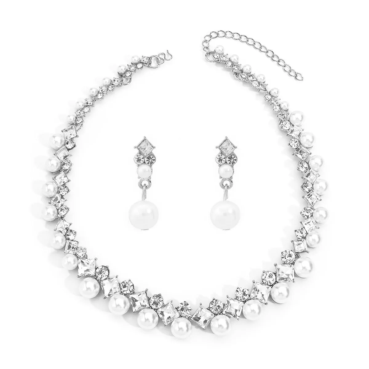 Baroque alloy necklace and earrings set with imitation pearl crystal glass drill accents gold finish women's formal dress jewellery
