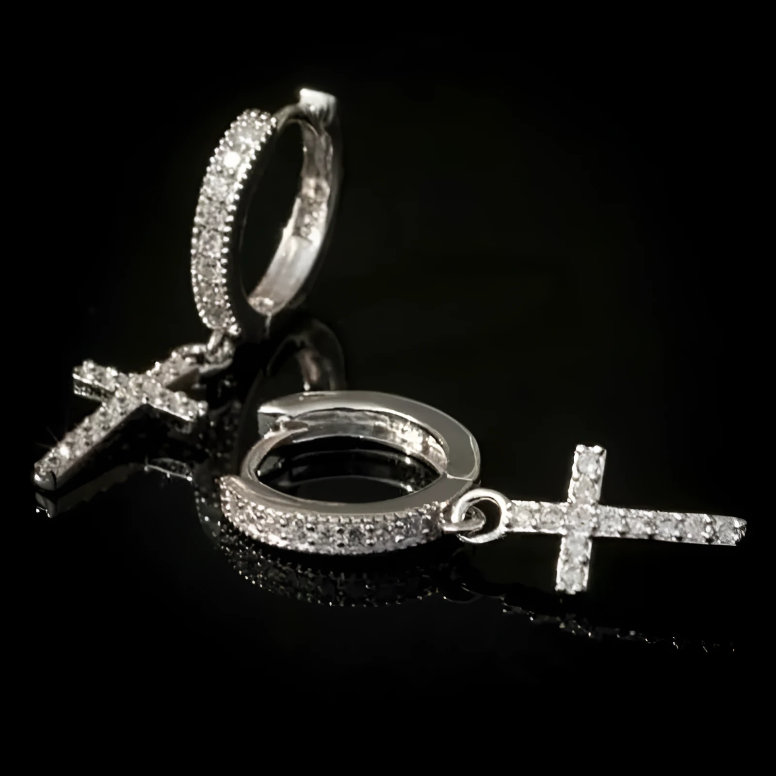 Gold and white copper cross earrings with zircon and gold-plated inlaid artificial gems