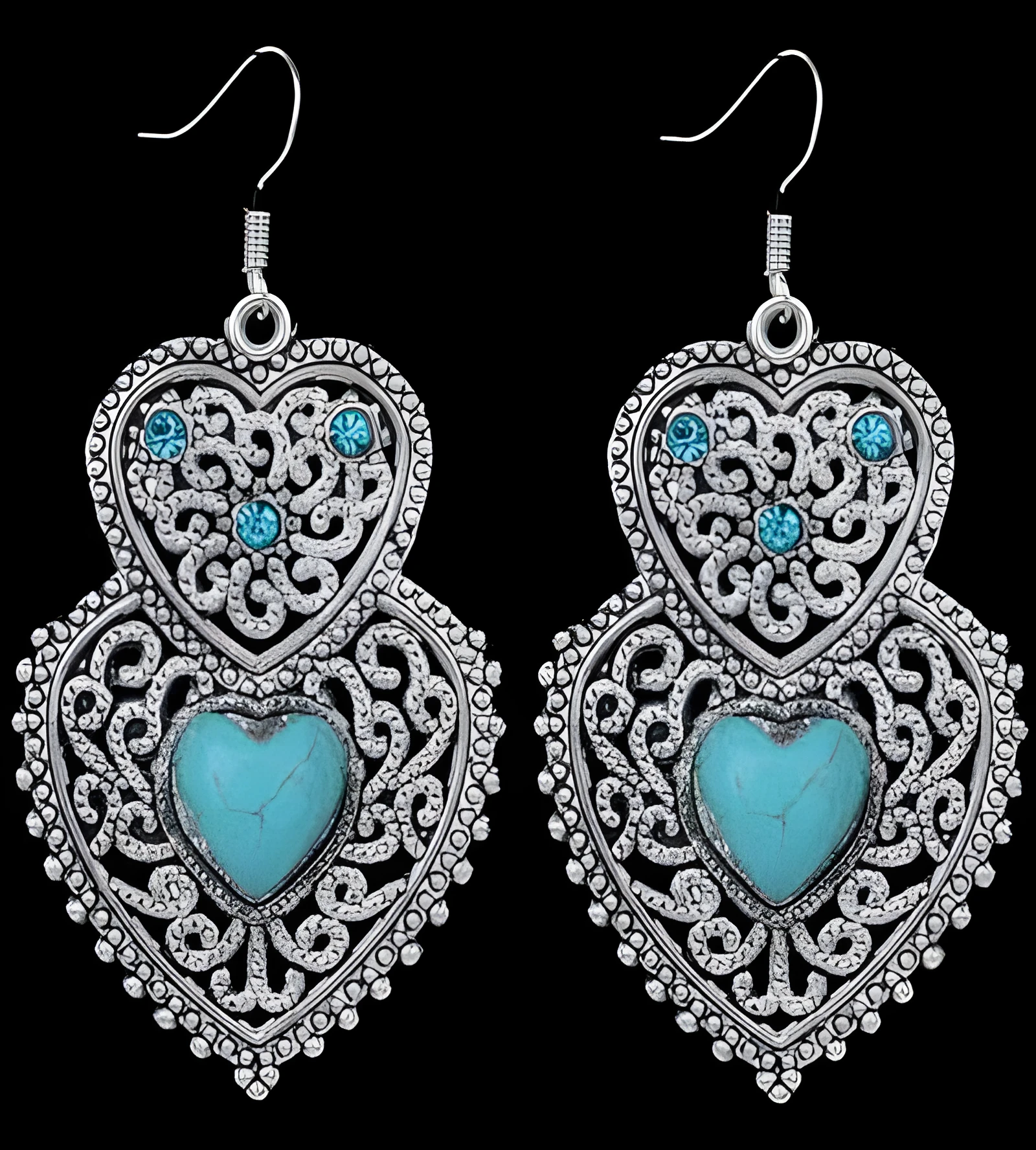 Vintage heart shaped green earrings with matching pendant necklace on box chain