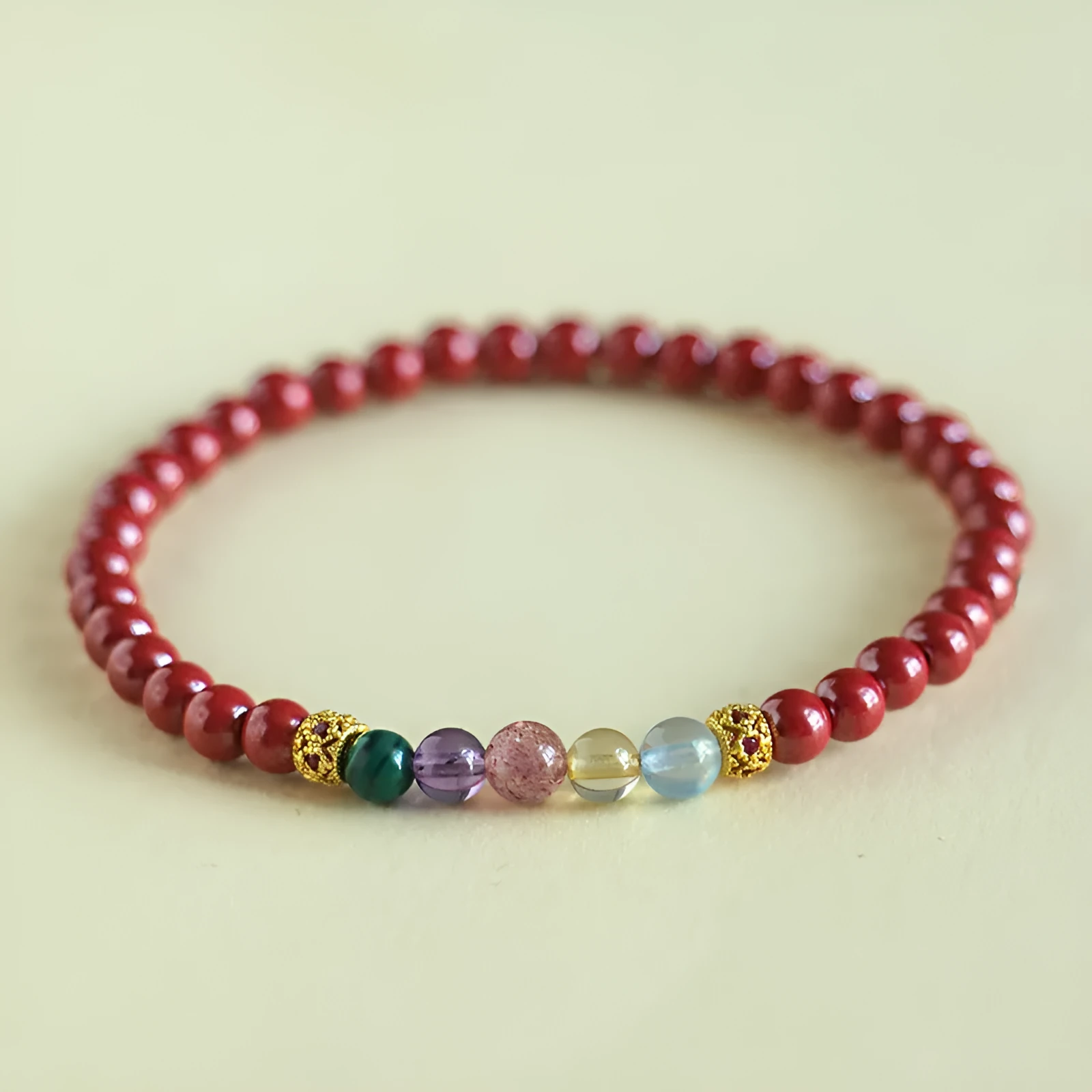 Handmade purple gold sand crystal bead bracelet on a wrist, showing 6mm bead size option.
