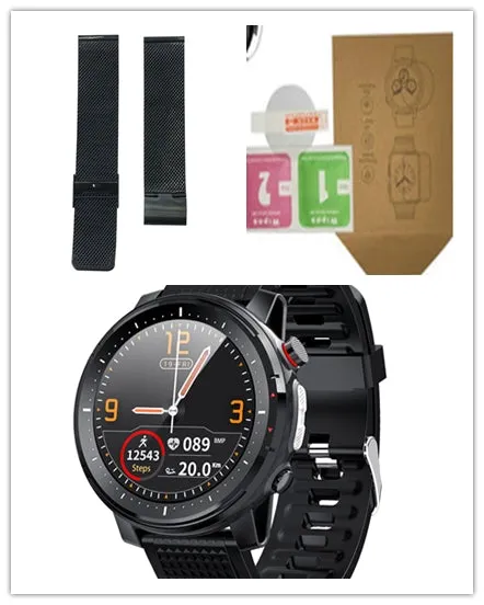 Smart bracelet watch with 1.3 inch screen alloy case and black strap on wrist