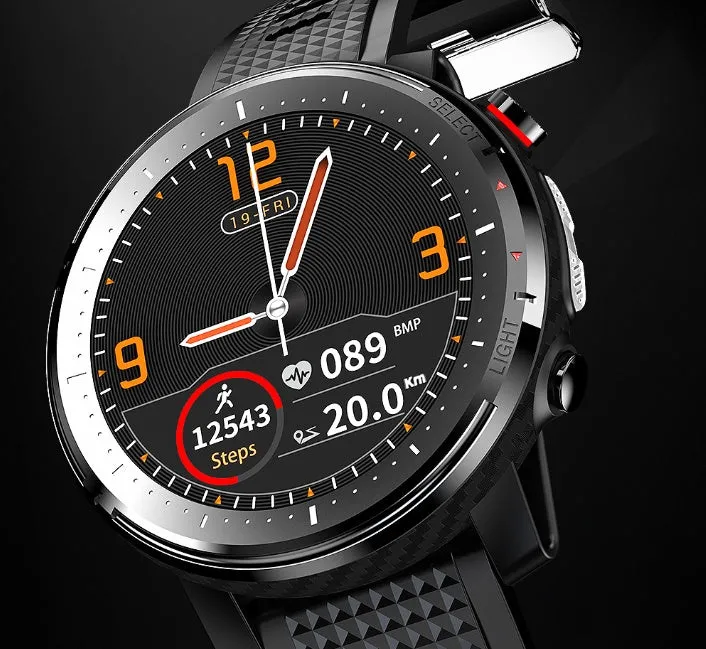 Smart bracelet watch with 1.3 inch screen alloy case and black strap on wrist