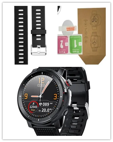 Smart bracelet watch with 1.3 inch screen alloy case and black strap on wrist