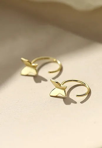 Pair of 925 silver butterfly stud earrings, 13x6mm, golden colour finish on grey background