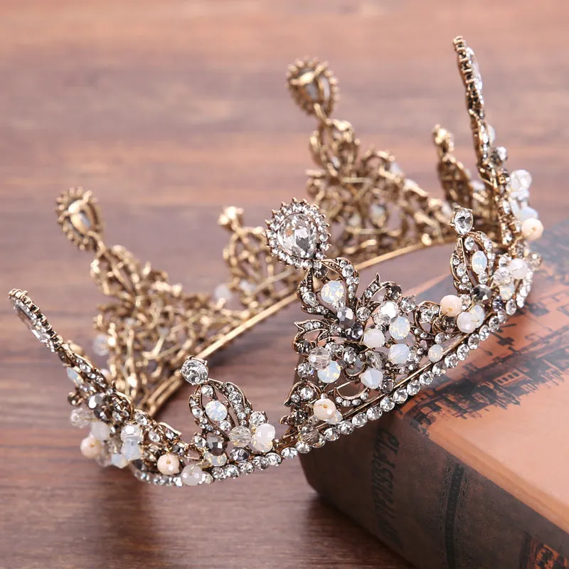 Gold rhinestone alloy headband with Korean-style flower design for wedding bridal hair