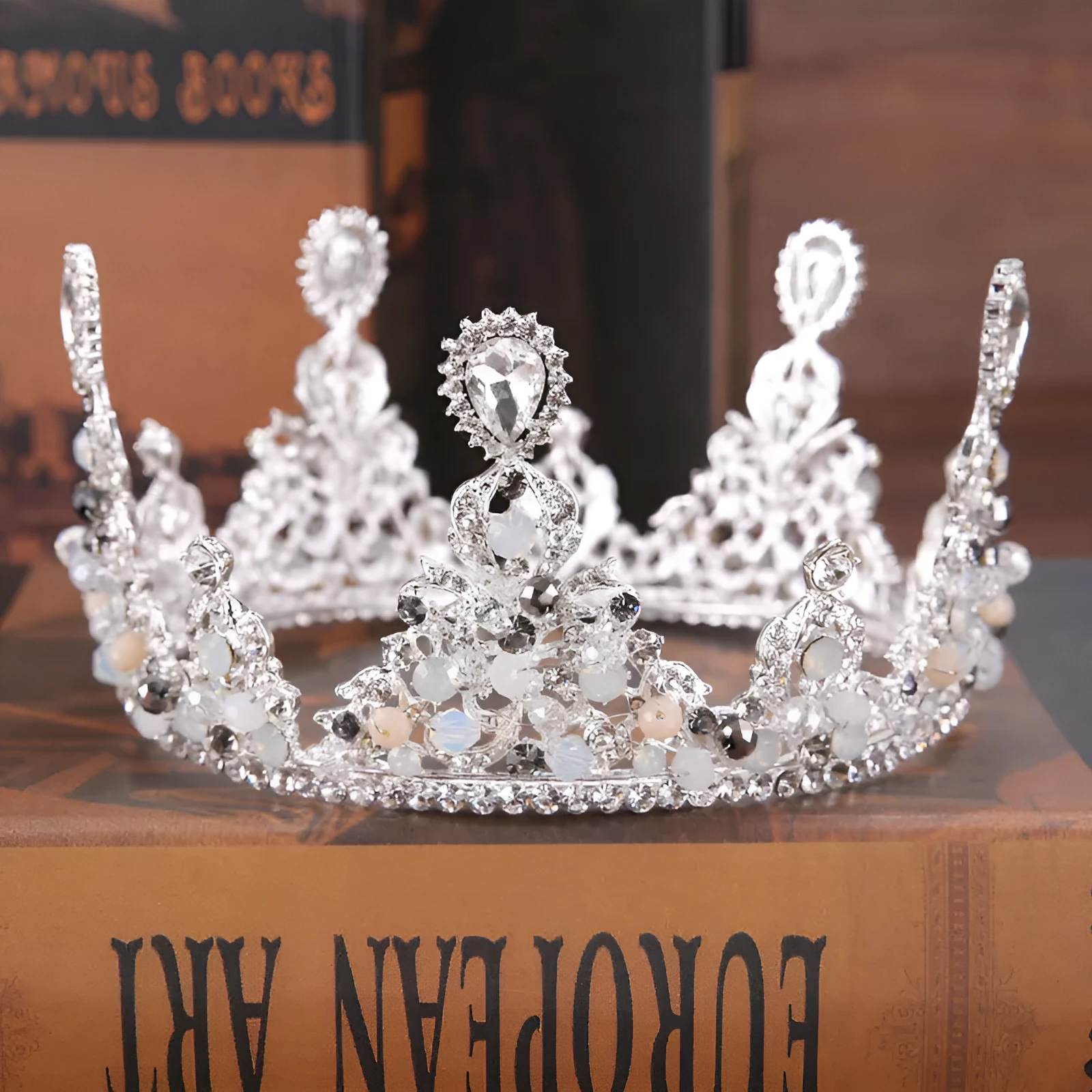 Gold rhinestone alloy headband with Korean-style flower design for wedding bridal hair