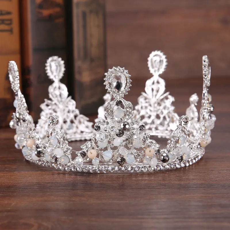 Gold rhinestone alloy headband with Korean-style flower design for wedding bridal hair