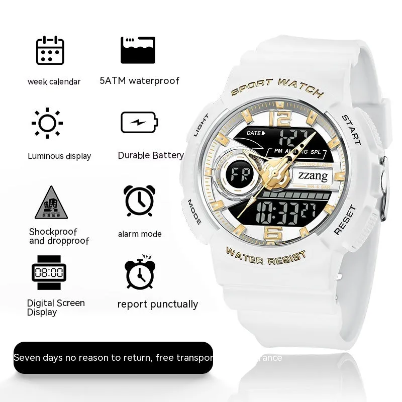 Children's electronic watch with large digital dial and rubber strap in black and silver