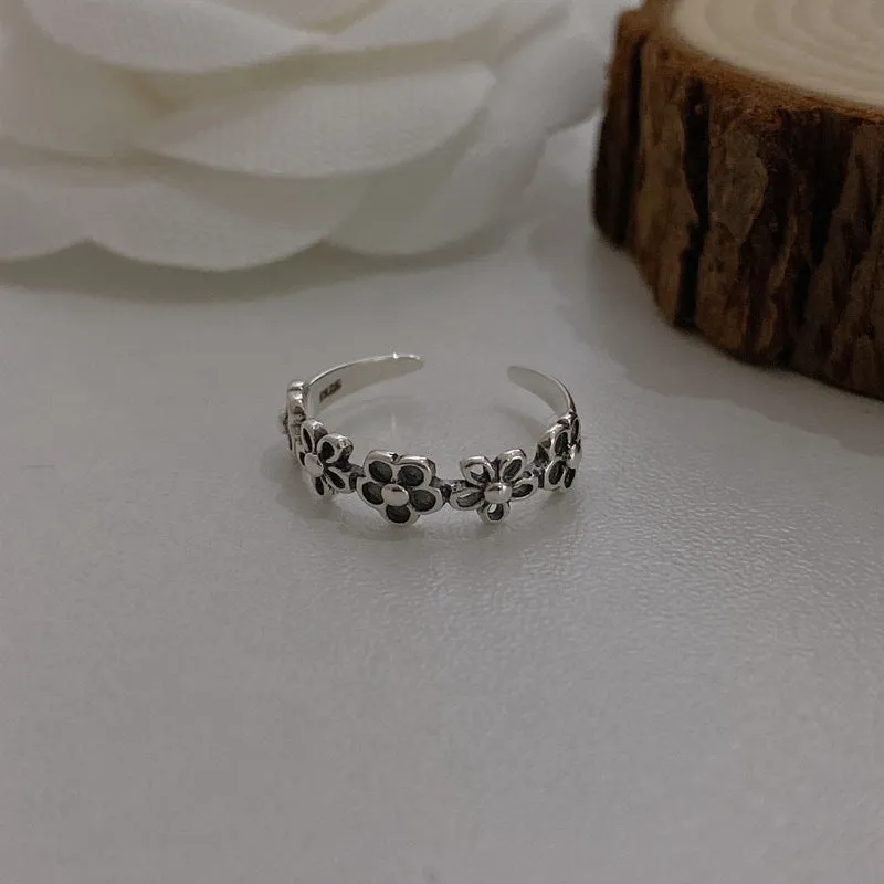 925 sterling silver hollow flower adjustable diamond ring in gold colour