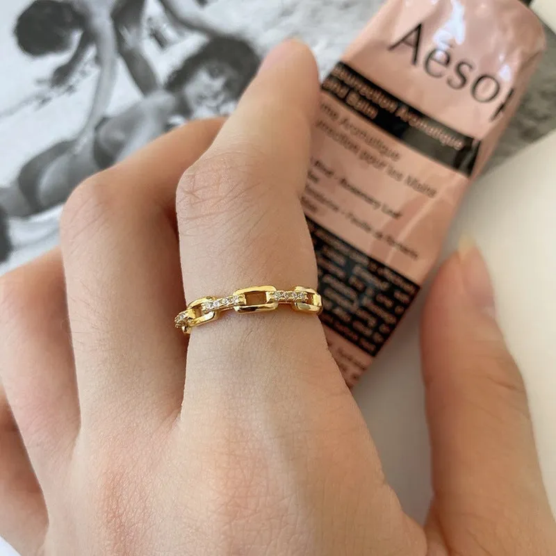 925 sterling silver hollow flower adjustable diamond ring in gold colour