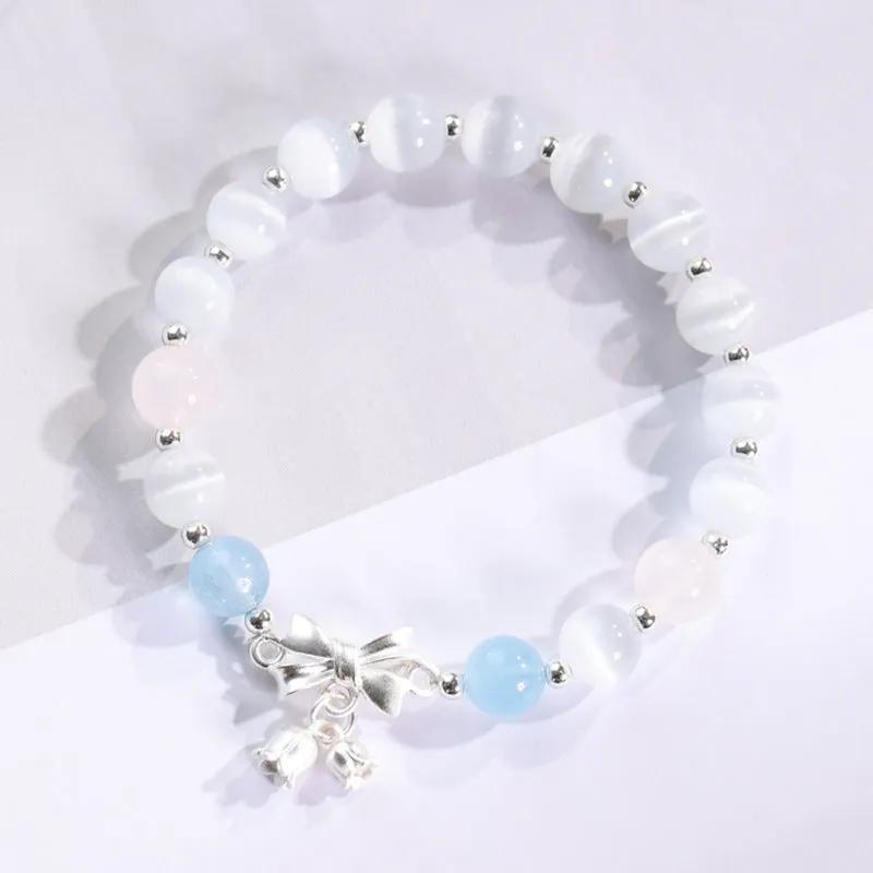 Women's opal beaded bracelet with diamond-shaped cat's eye stones in multiple colour options