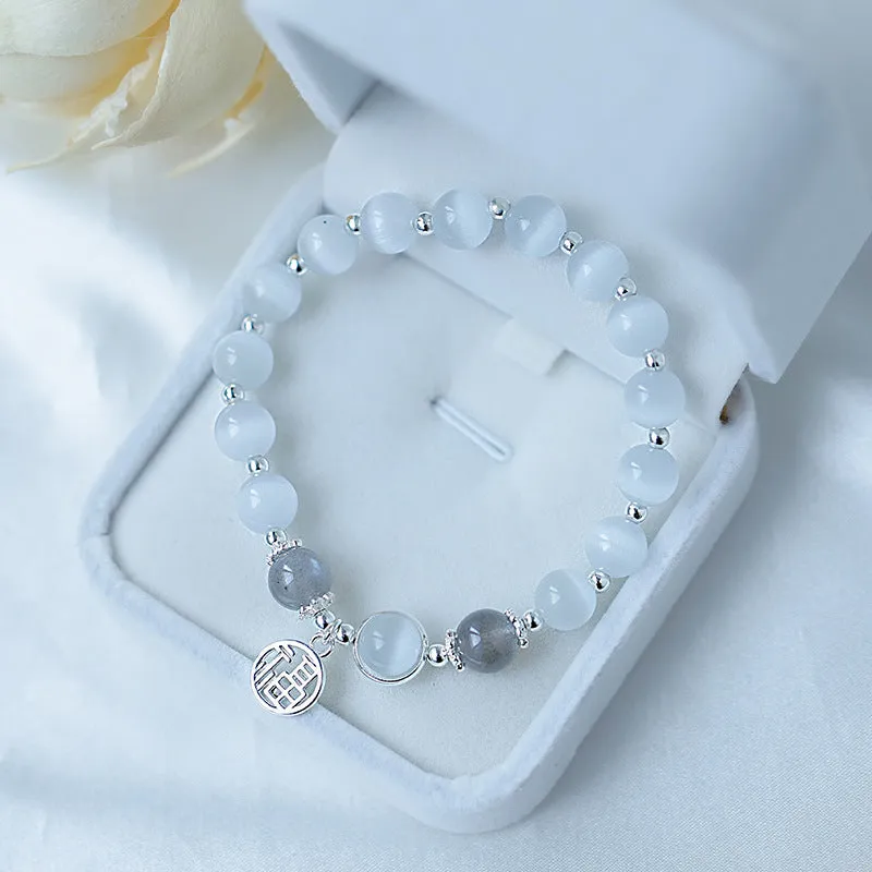 Women's opal beaded bracelet with diamond-shaped cat's eye stones in multiple colour options