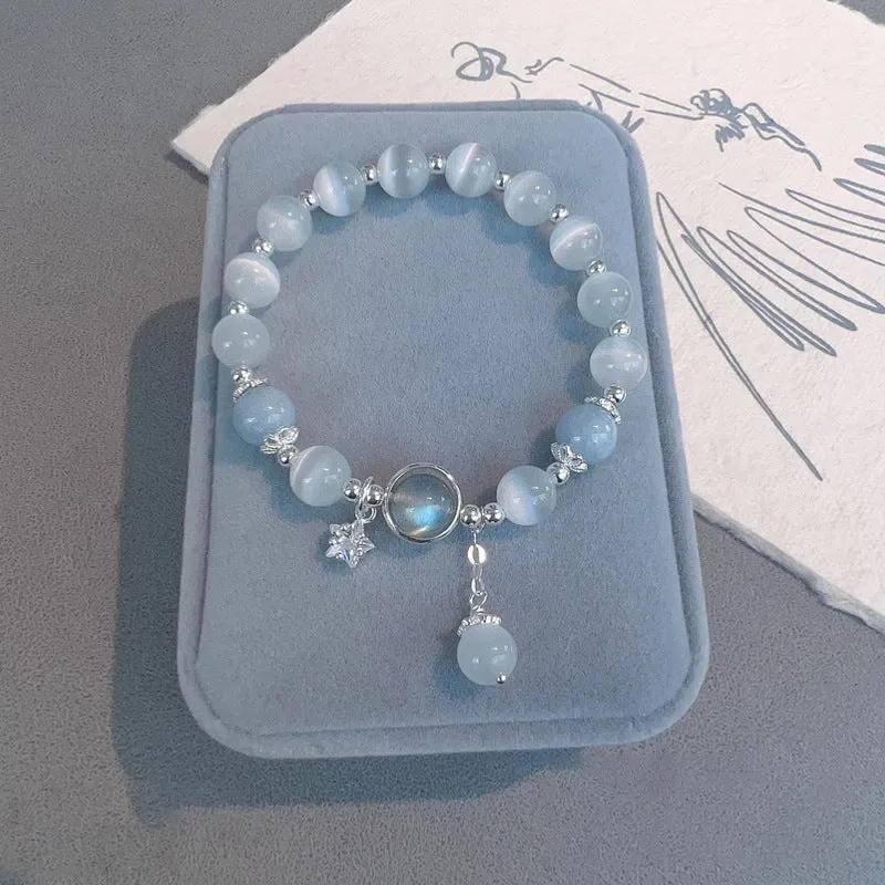 Women's opal beaded bracelet with diamond-shaped cat's eye stones in multiple colour options