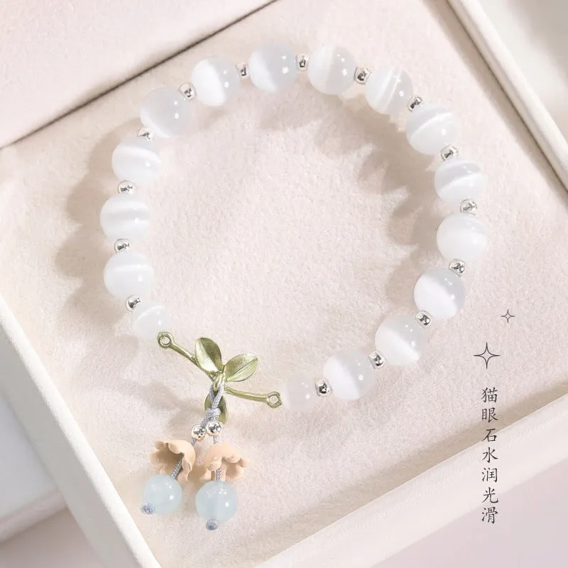 Women's opal beaded bracelet with diamond-shaped cat's eye stones in multiple colour options