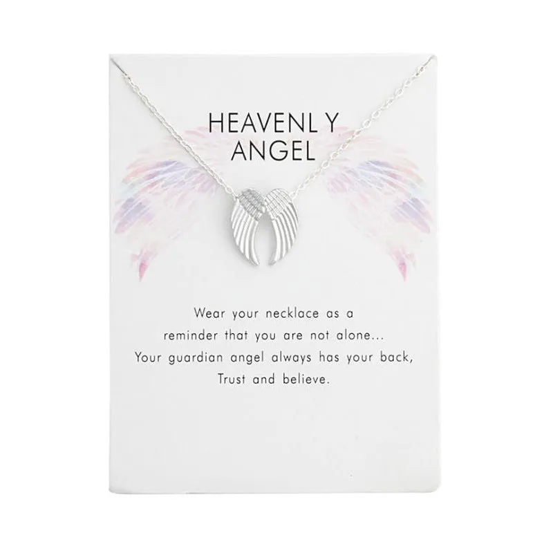 Angel Wings pendant necklace in gold alloy with 45cm chain and lobster clasp on card