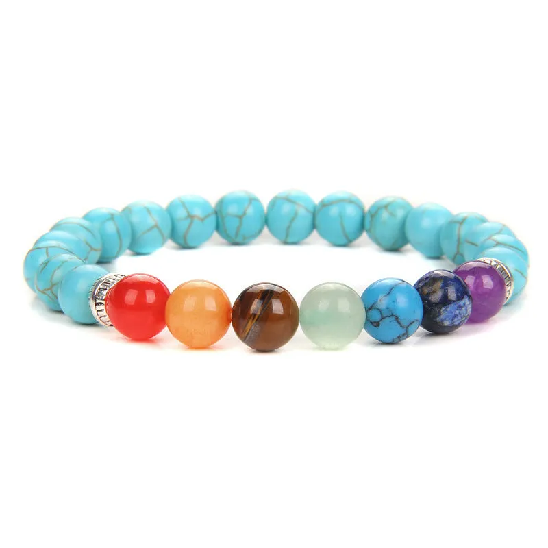 Seven chakra yoga energy bracelet with natural agate stones in unisex geometry design