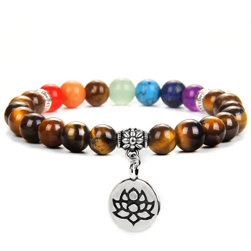 Seven chakra yoga energy bracelet with natural agate stones in unisex geometry design
