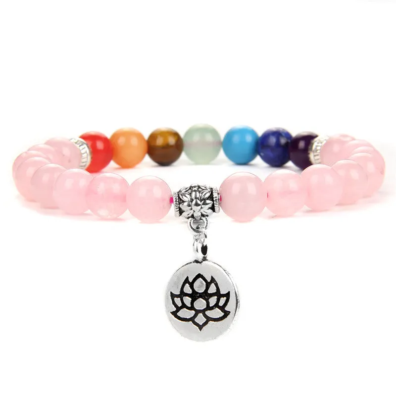 Seven chakra yoga energy bracelet with natural agate stones in unisex geometry design