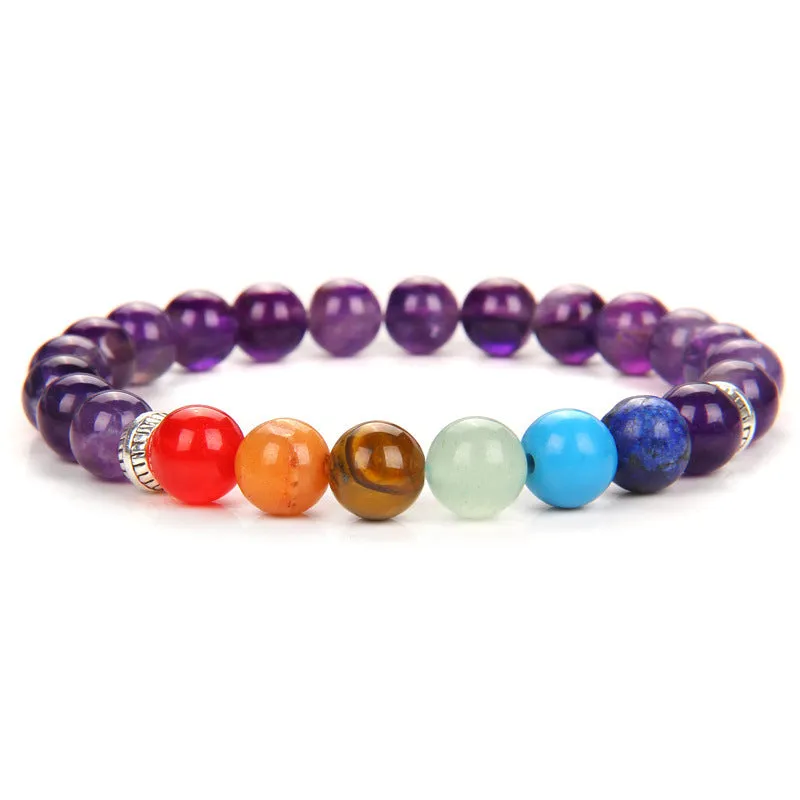 Seven chakra yoga energy bracelet with natural agate stones in unisex geometry design