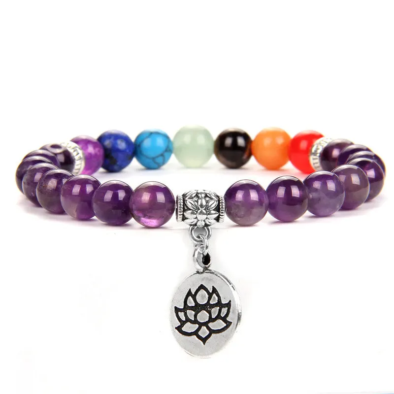 Seven chakra yoga energy bracelet with natural agate stones in unisex geometry design