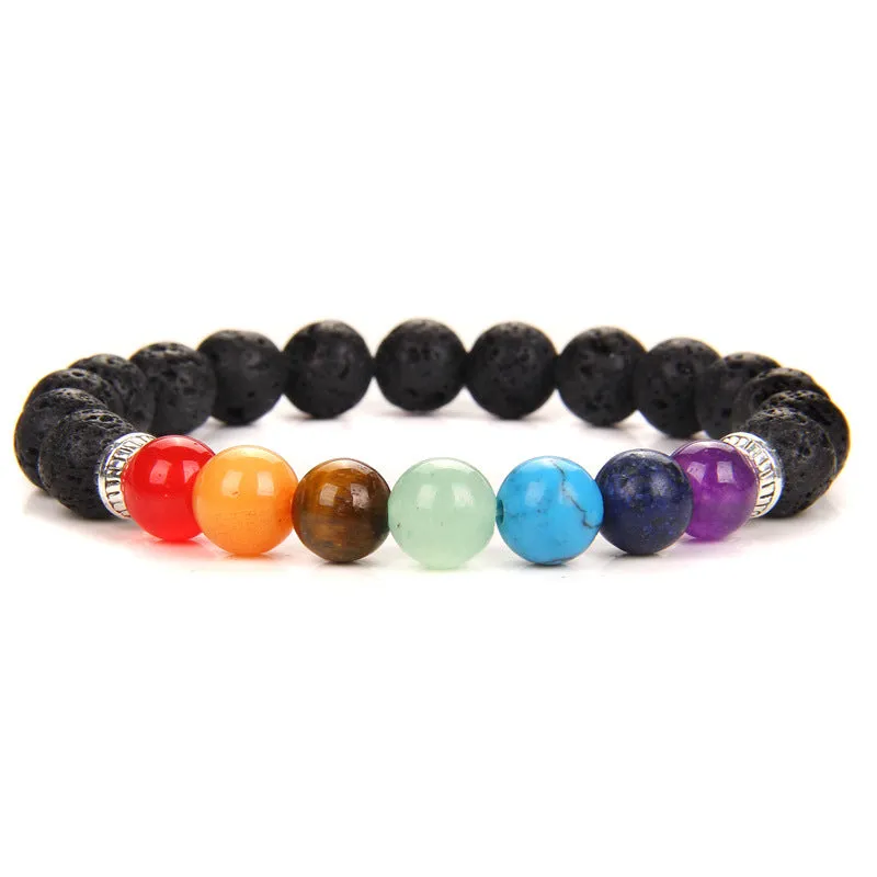 Seven chakra yoga energy bracelet with natural agate stones in unisex geometry design