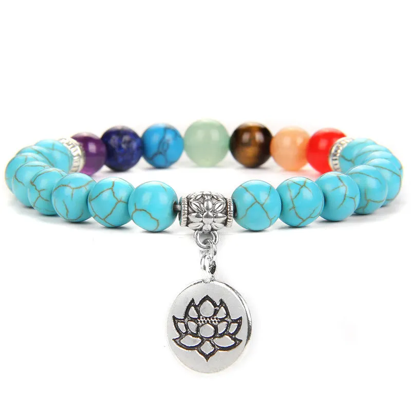 Seven chakra yoga energy bracelet with natural agate stones in unisex geometry design