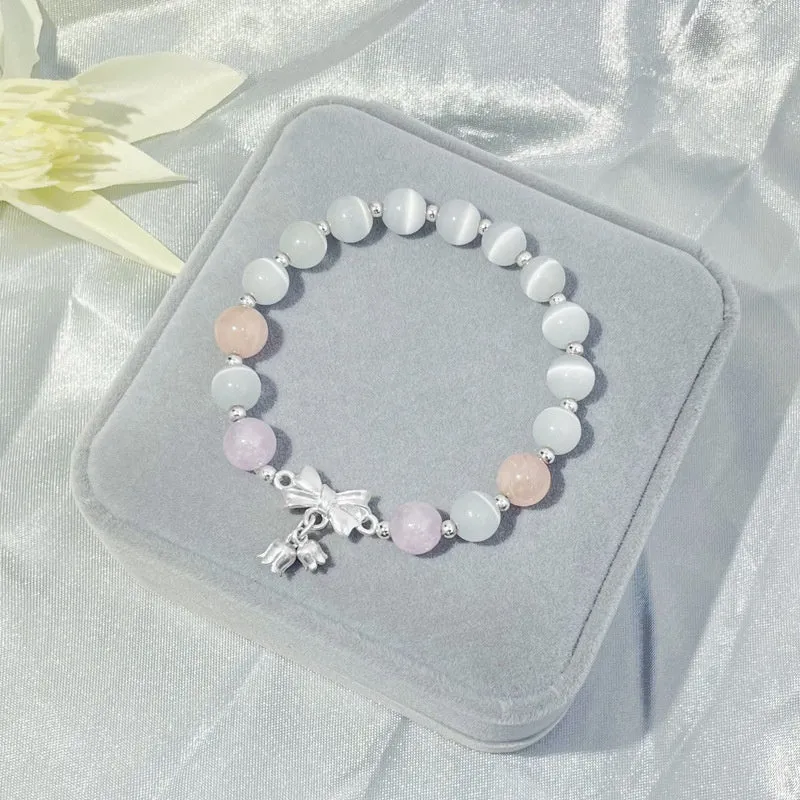 Lavender purple bowknot bracelet with 10mm opal crystal centrepiece for women