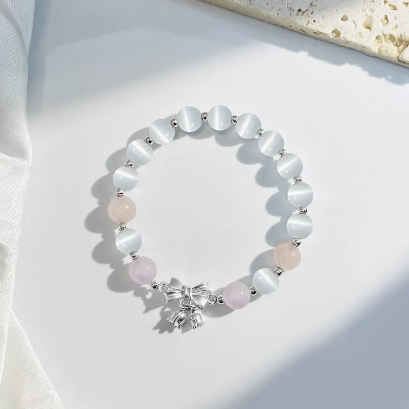 Lavender purple bowknot bracelet with 10mm opal crystal centrepiece for women