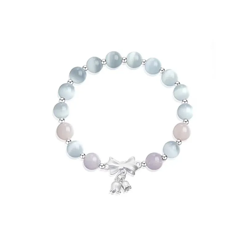 Lavender purple bowknot bracelet with 10mm opal crystal centrepiece for women