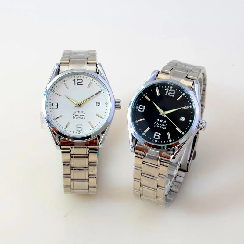 Men's automatic mechanical watch with 40.5mm dial, mineral glass, black dial, and pointer display