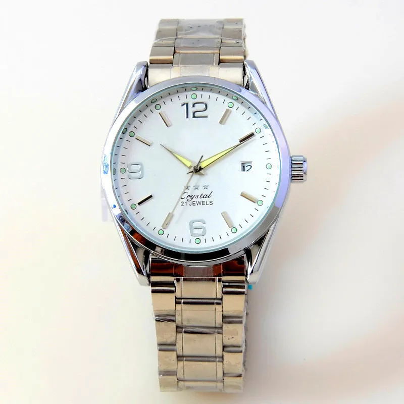 Men's automatic mechanical watch with 40.5mm dial, mineral glass, black dial, and pointer display