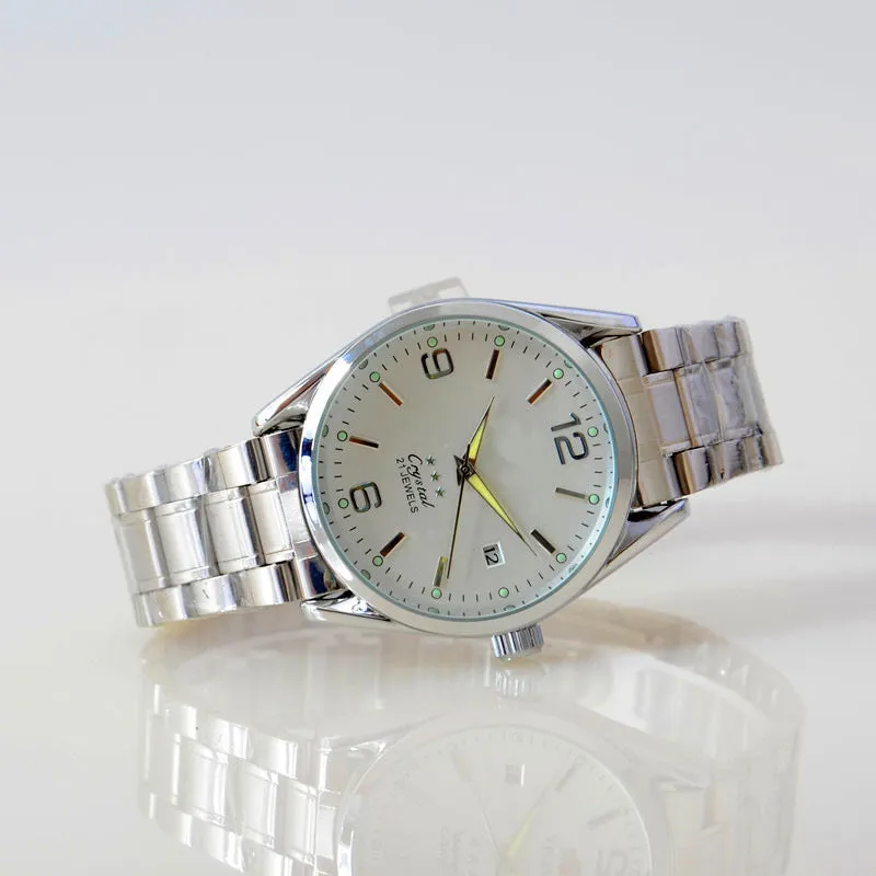 Men's automatic mechanical watch with 40.5mm dial, mineral glass, black dial, and pointer display