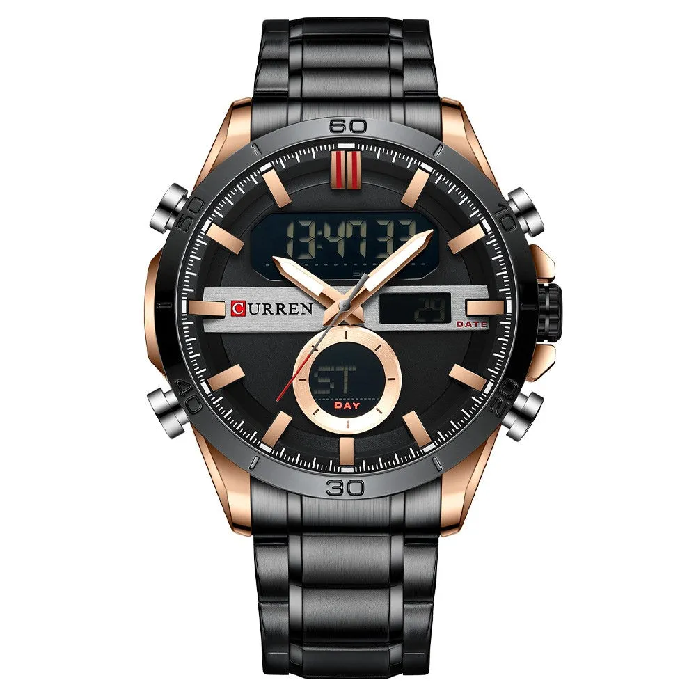 Men's multifunctional electronic waterproof round watch with alloy case and strap, round dial, quartz movement, sport style, available in five colours